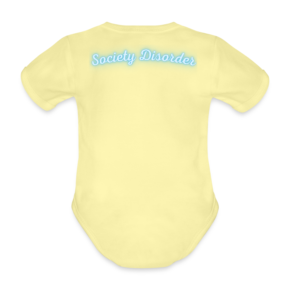 Baby Bodysuit - I am a broken condom (blue) - washed yellow