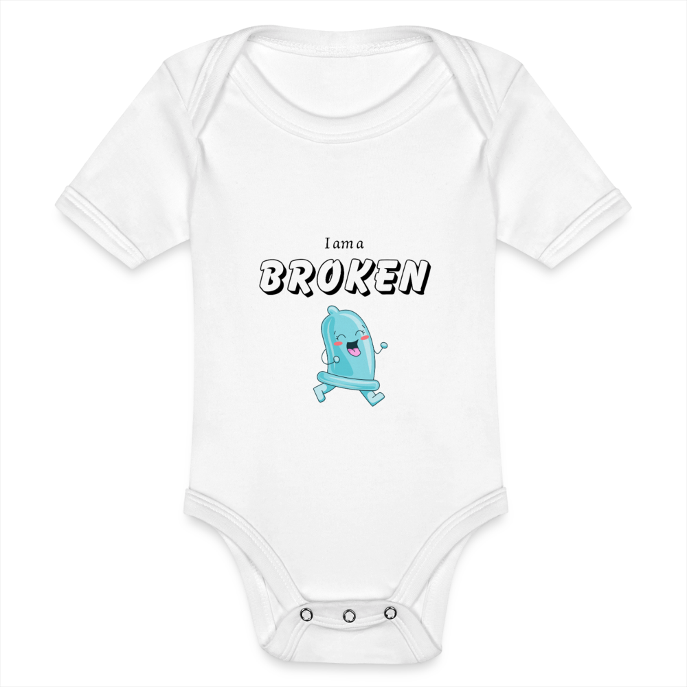 Baby Bodysuit - I am a broken condom (blue) - white